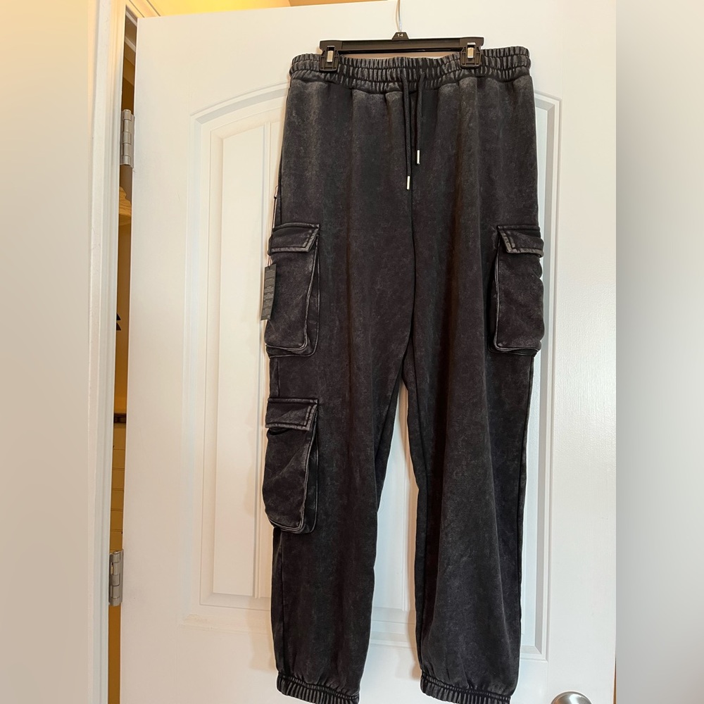 Charcoal acid wash cargo sweat pants